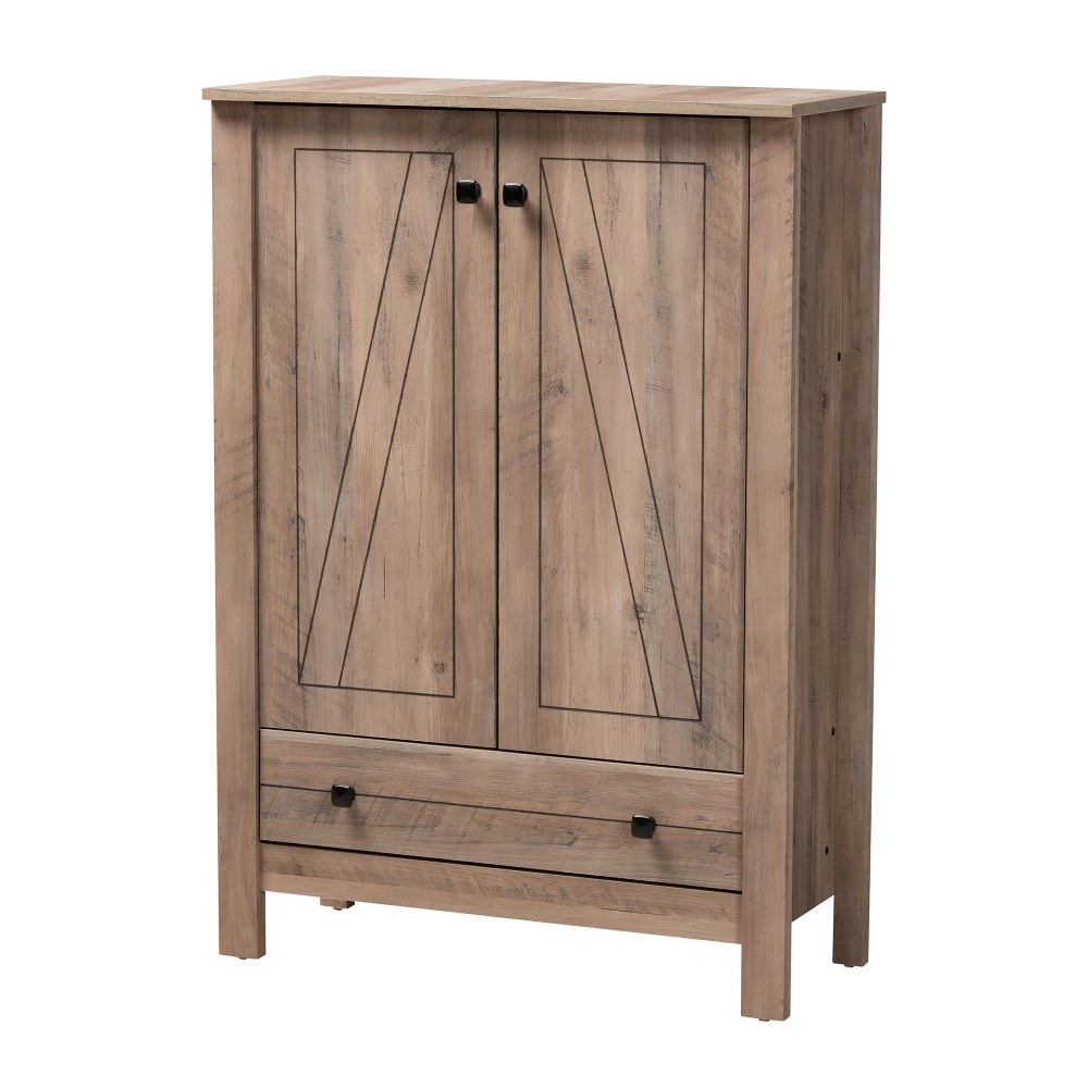 Baxton Studio Derek 32ft" Modern and Contemporary Shoe Cabinet, Rustic Oak