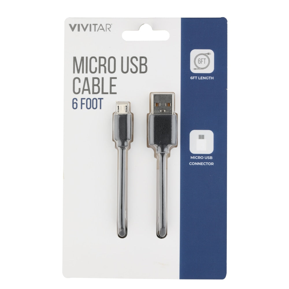 Vivitar USB-A To Micro USB Cable, 6ft, Black, NIL5006-BLK-STK-24