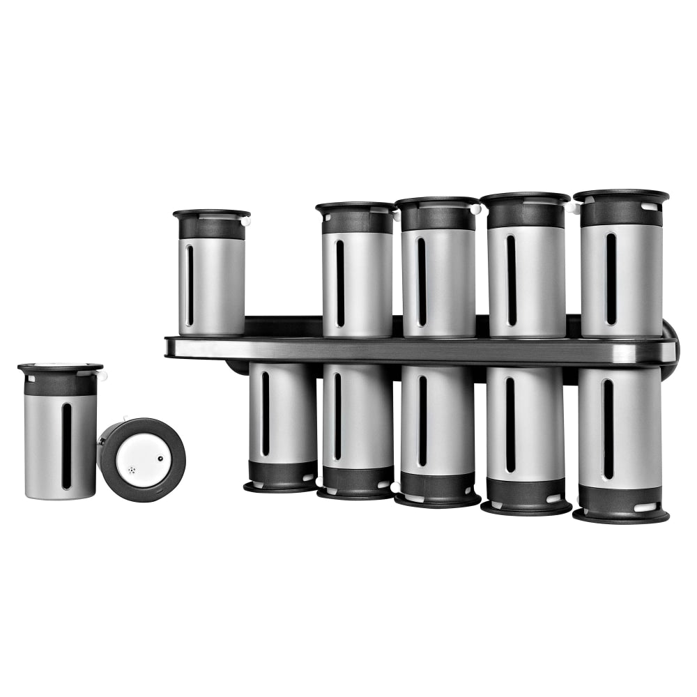 Honey-Can-Do Zero Gravity Wall-Mount Magnetic Spice Rack, 12 Canisters, 7 1/2inH x 14 1/4inW x 3inD, Metallic