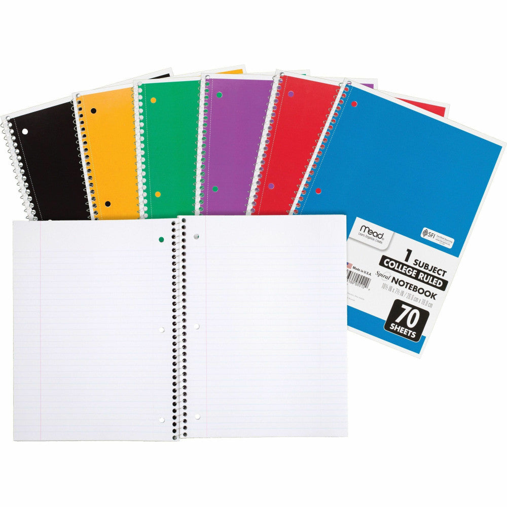 Mead Spiral Notebooks, 1 Subject, College Ruled, 70 Sheets, Tan, Pack Of 12