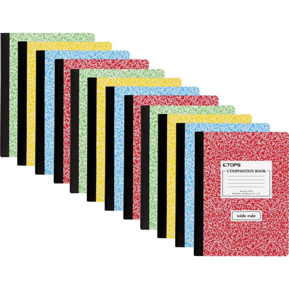 TOPS Composition Books, Wide Ruled, 100 Sheets, Assorted Marble, Pack Of 12