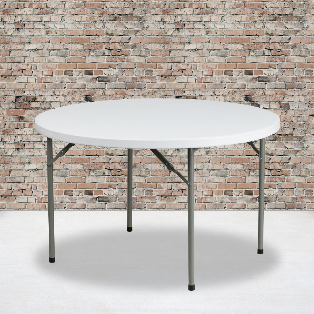 Flash Furniture Round Plastic Folding Table, 29-1/4inH x 48inW x 48inD, Granite White
