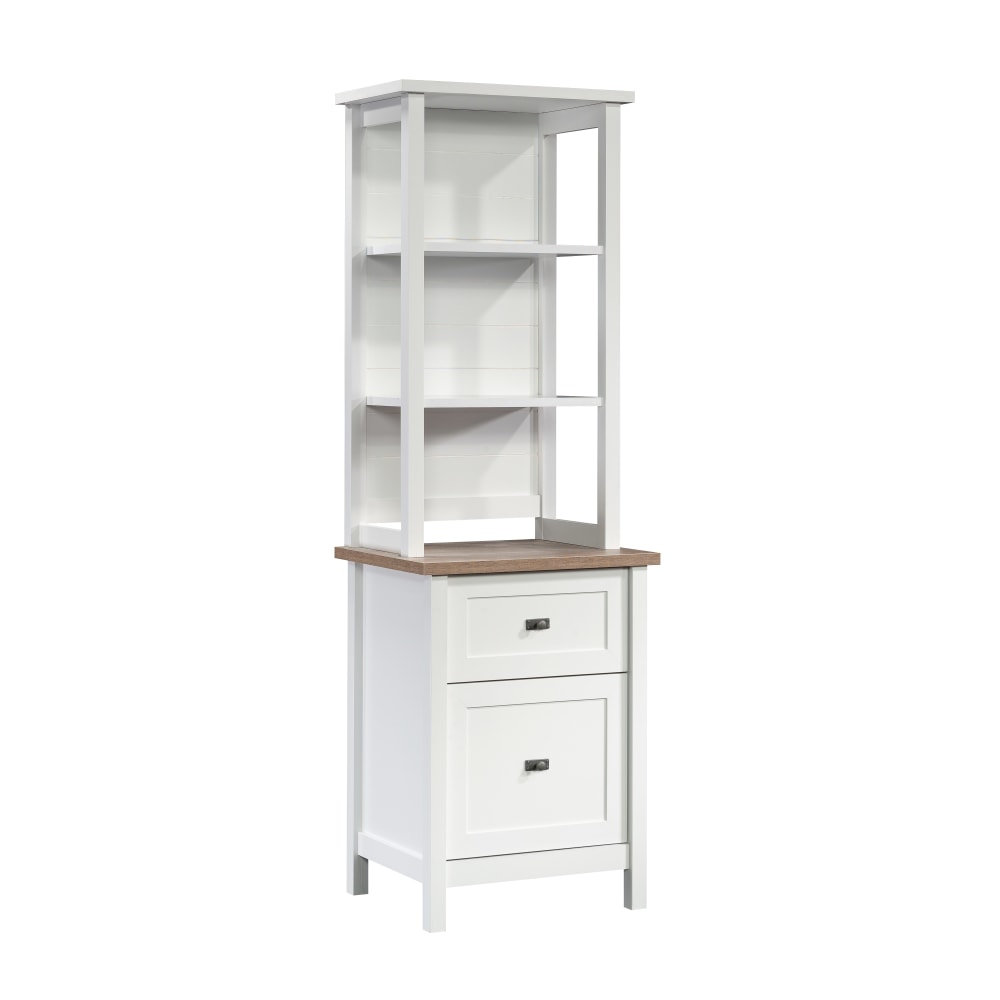 Sauder Cottage Road 18inD Vertical 2-Drawer File Cabinet Bookcase Tower, White/Lintel Oak