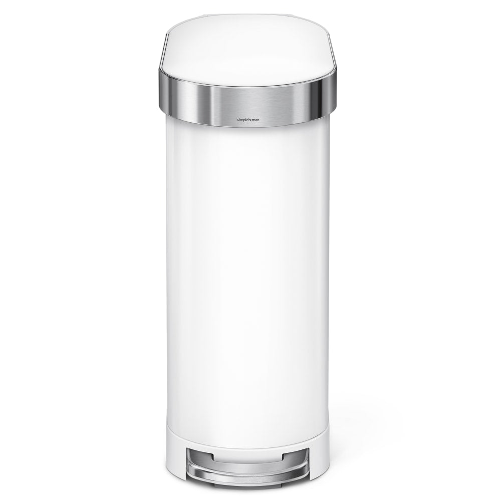 simplehuman Slim Stainless Steel Step Trash Can, With Liner Rim, 11.9 Gallons, White With Stainless Steel Rim