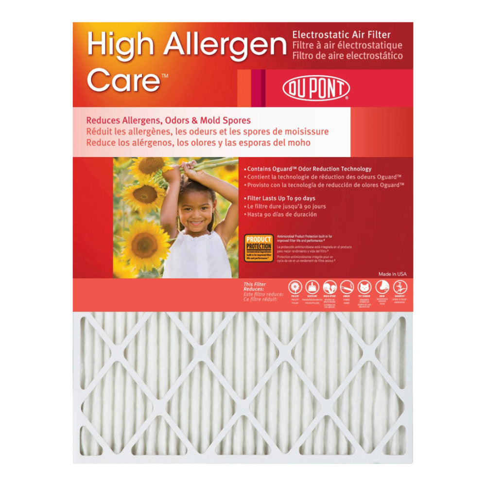 DuPont High Allergen Care Electrostatic Air Filters, 18inH x 14inW x 1inD, Pack Of 4 Filters
