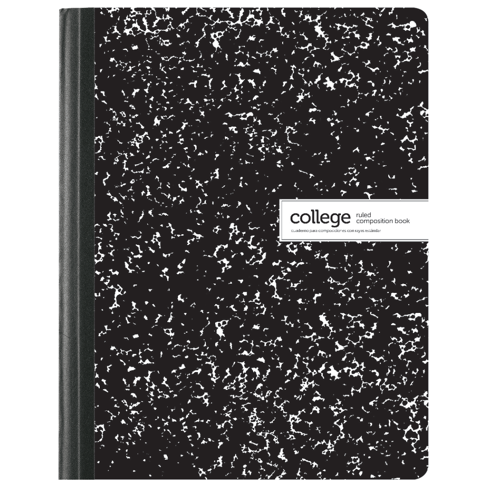 Office Depot Brand Composition Book, 7-1/2in x 9-3/4in, College Ruled, 100 Sheets, Black/White