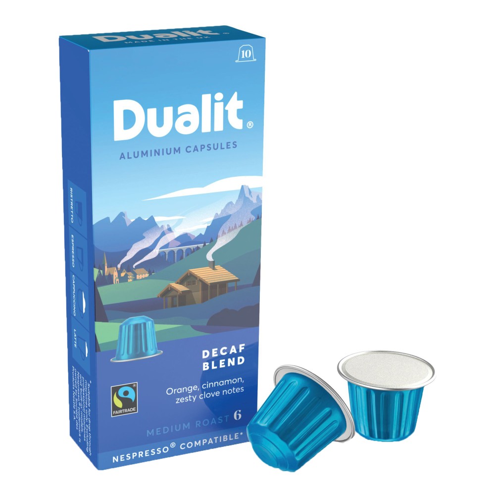 Dualit And Nespresso Compatible Aluminum Coffee NX Freshpacks, Decaffeinated Espresso, Carton Of 100