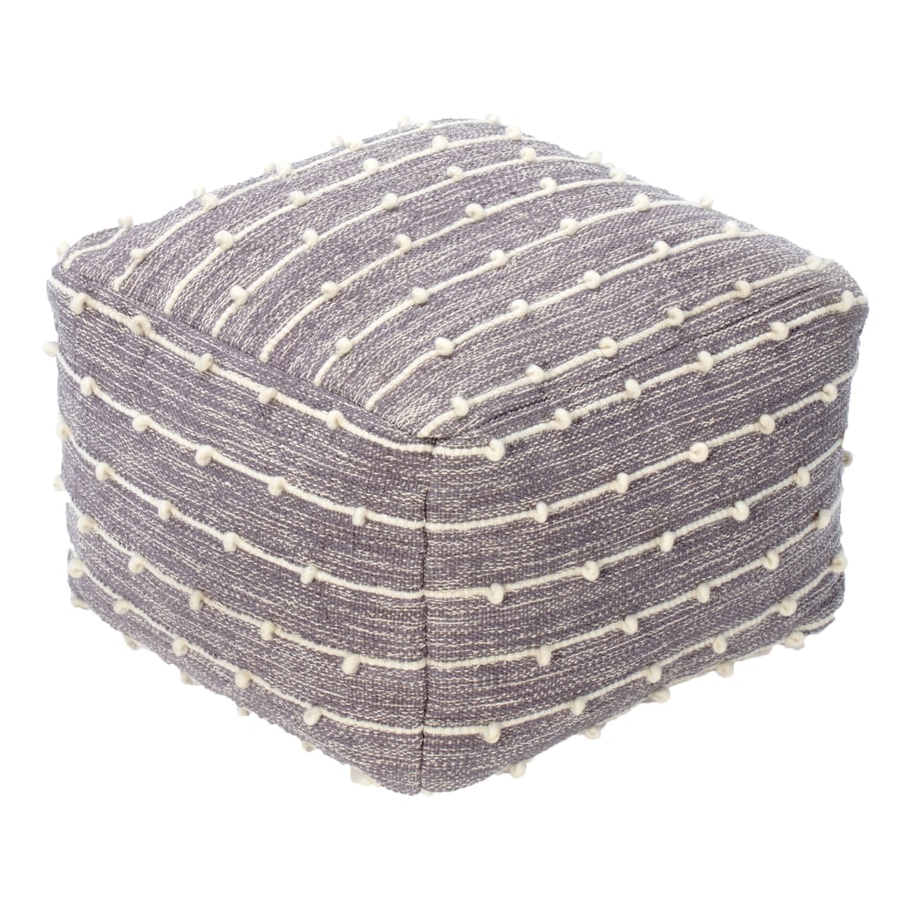 Anji Mountain Georgette Pouf Ottoman, Gray/Ivory