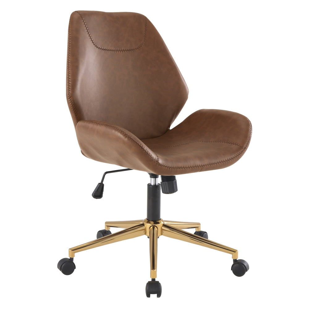 Office Star Reseda Ergonomic Faux Leather Mid-Back Office Chair, Saddle/Gold