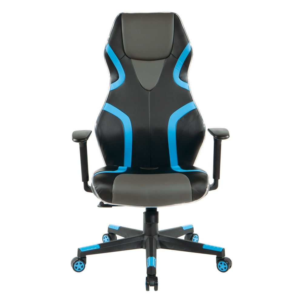 Office Star Rogue Faux Leather Gaming Chair, Black/Blue