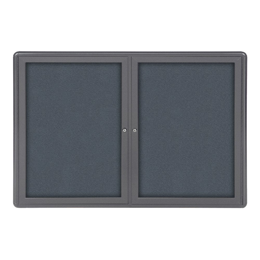 Ghent Ovation 2-Door Bulletin Board, Fabric, 34in x 47in, Gray, Gray Aluminum Frame